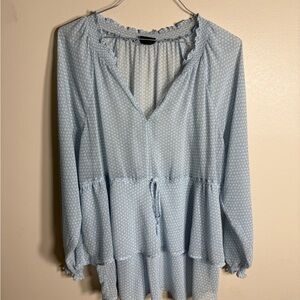 Torrid Light Blue Swiss Dot Crinkle Chiffon Drawstring Blouse 2X